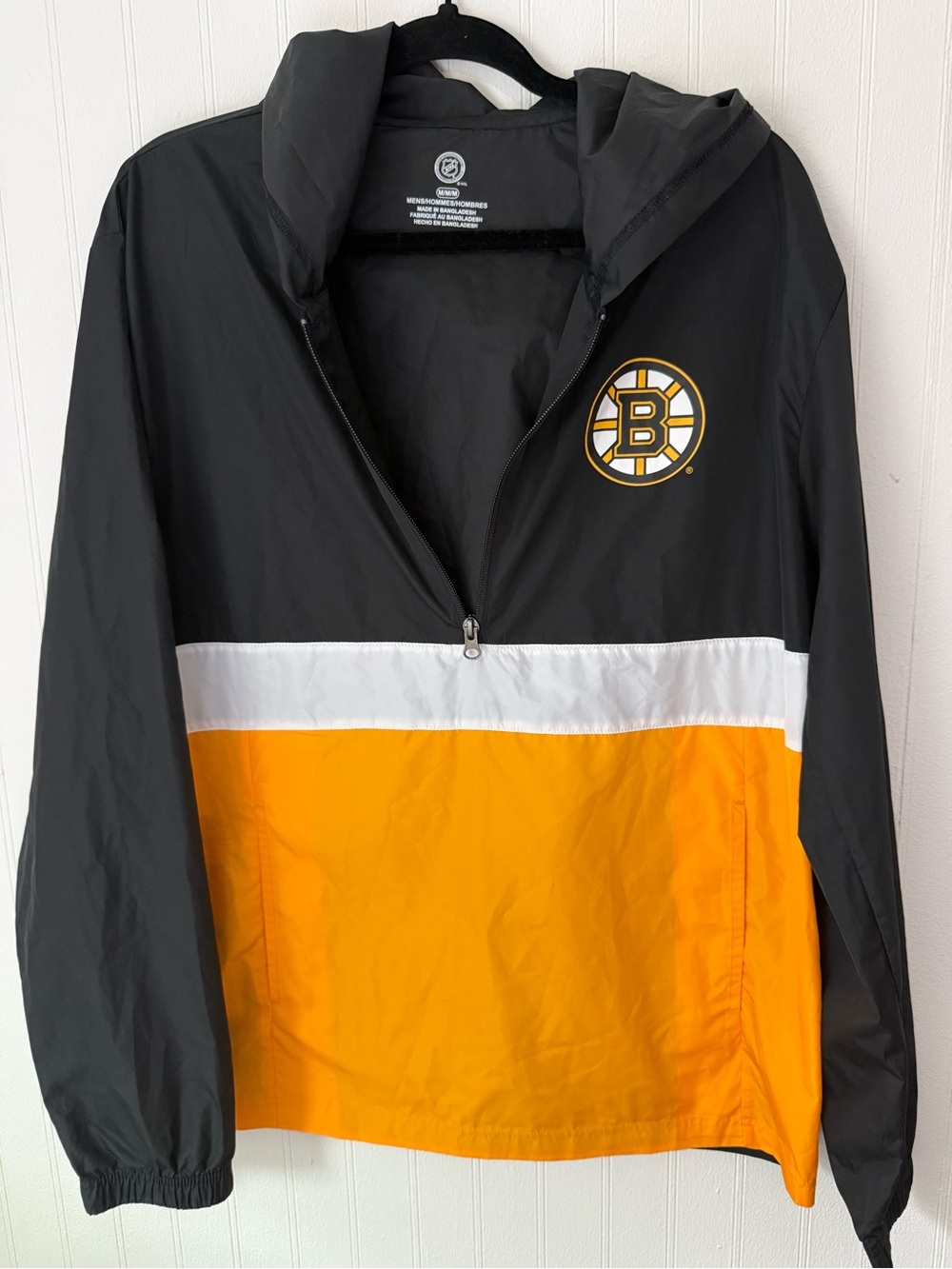 NHL Black White and Gold Colorblock Windbreaker Jacket